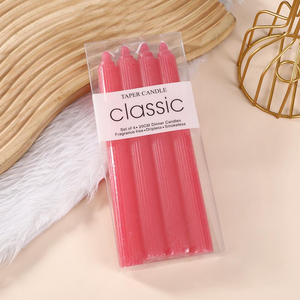 20cm Classic European Macaron Vertical Pattern Long Pole Candle Romantic Wedding Western Restaurant Pole Wax Colorful Candle Decoration