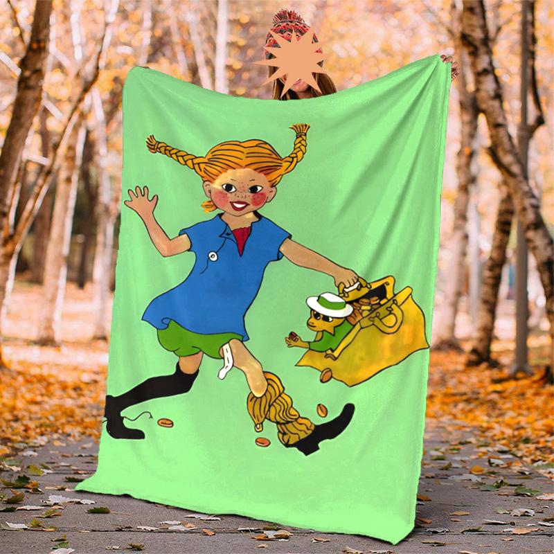 Manta de Franela Pippi Suave Cálida para Todas las Estaciones, Diseño para Acampar, Viajes en Coche, Senderismo Sofá, Cama, Oficina Regalo Perfecto para Fiestas