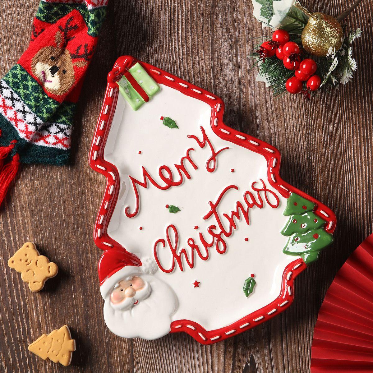 

2026 Christmas Plates Bowl Snowman Plate 3D Painted Ceramic Plate Candy Dessert Cake Dish for Merry Christmas Gifts Holiady Dish
