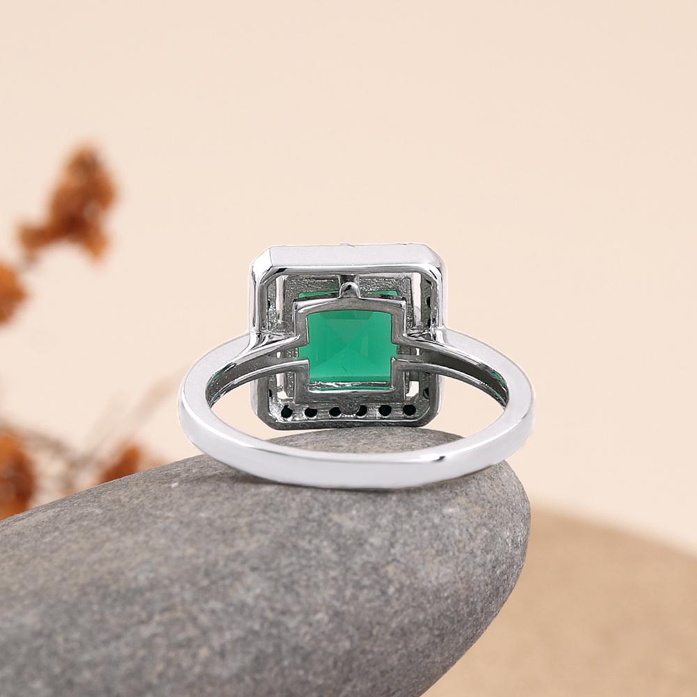 925 Sterling Silver Ring Natural Agate Square 8mm Real Gemstone Simple Daily Design Women's Fine Jewelry for Festival Party Wear