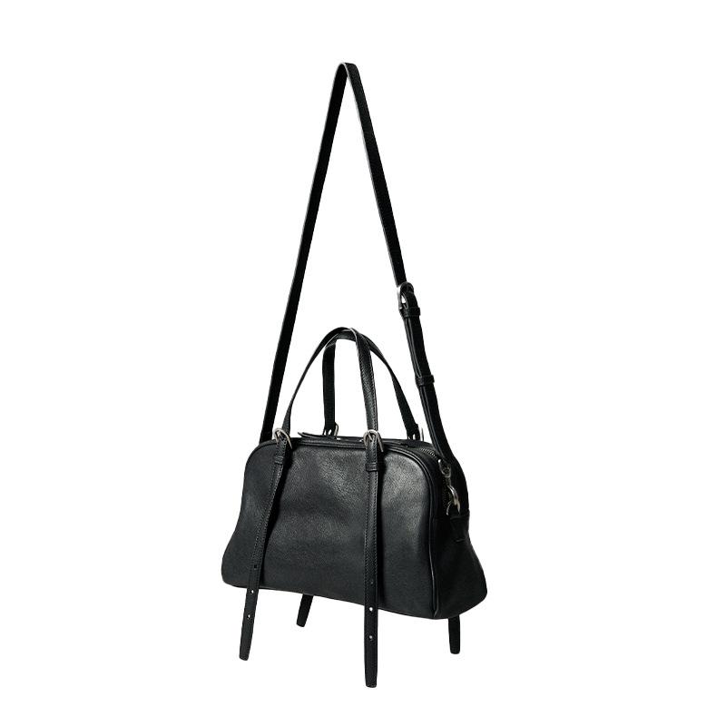 Bolsa de Bowling Casual Retrô Qiu Zhen Youyou Feminina – Bolsa de Mão e Bolsa de Ombro de Couro de Cordeiro Genuíno de Grande Capacidade