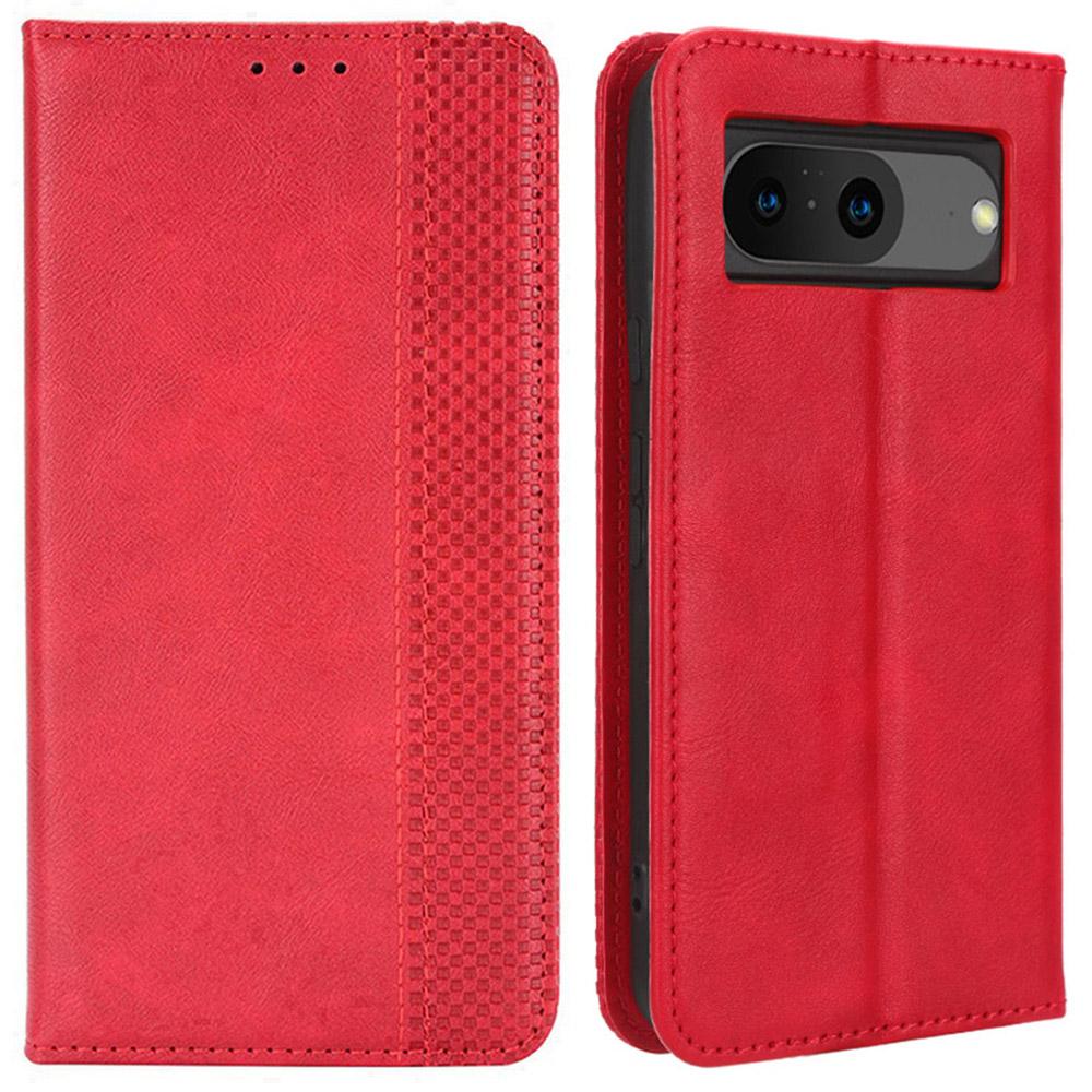 For Google Pixel 8 Magnetic Closure Phone Case PU Leather Cover Stand Wallet Retro Phone Protector