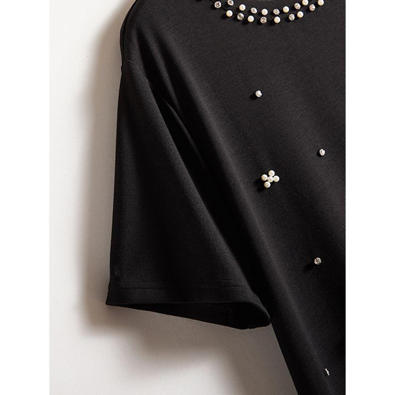 Little Fairy Pearl Black Dress! Foreign Trade Original Garment Women 2025 Summer Stretch Tencel Cotton Portable Slimming Dress