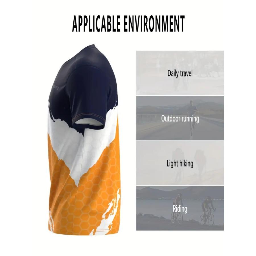 Men's Color Block Shirt, Active Short Sleeve Crew Neck Rash Guard for Fishing Hiking Outdoor