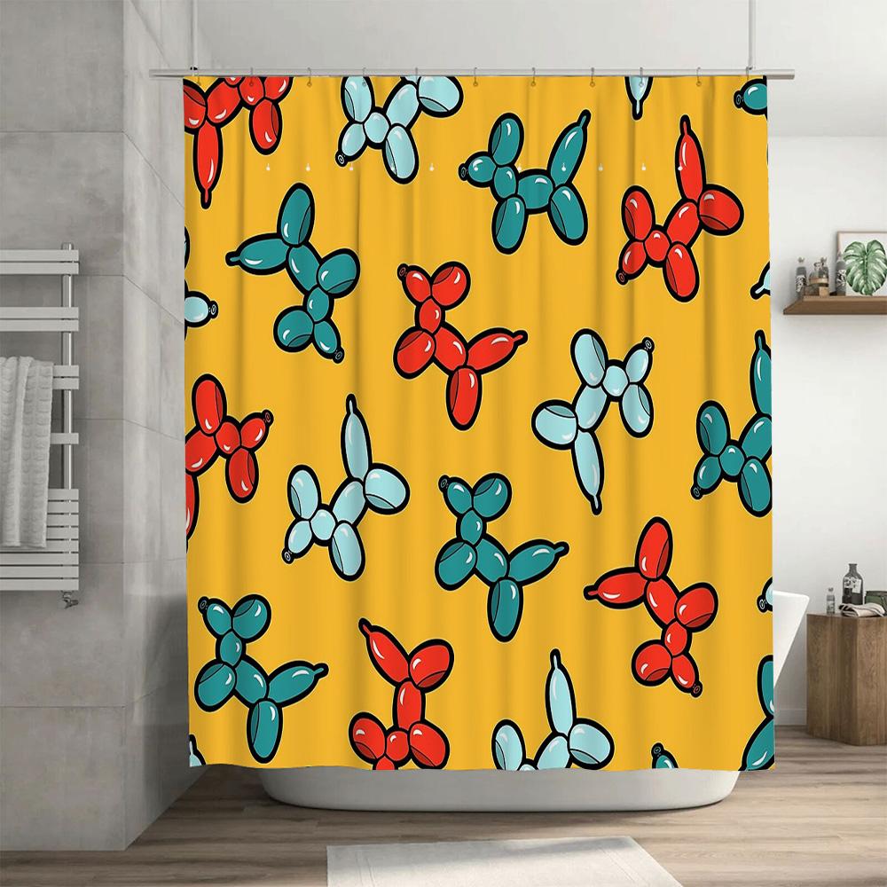 Balloon Shower Curtain Cute Cartoon Animals Kids Bathroom Decor Waterproof Fabric Washable Nursery Teen Room Backdrop