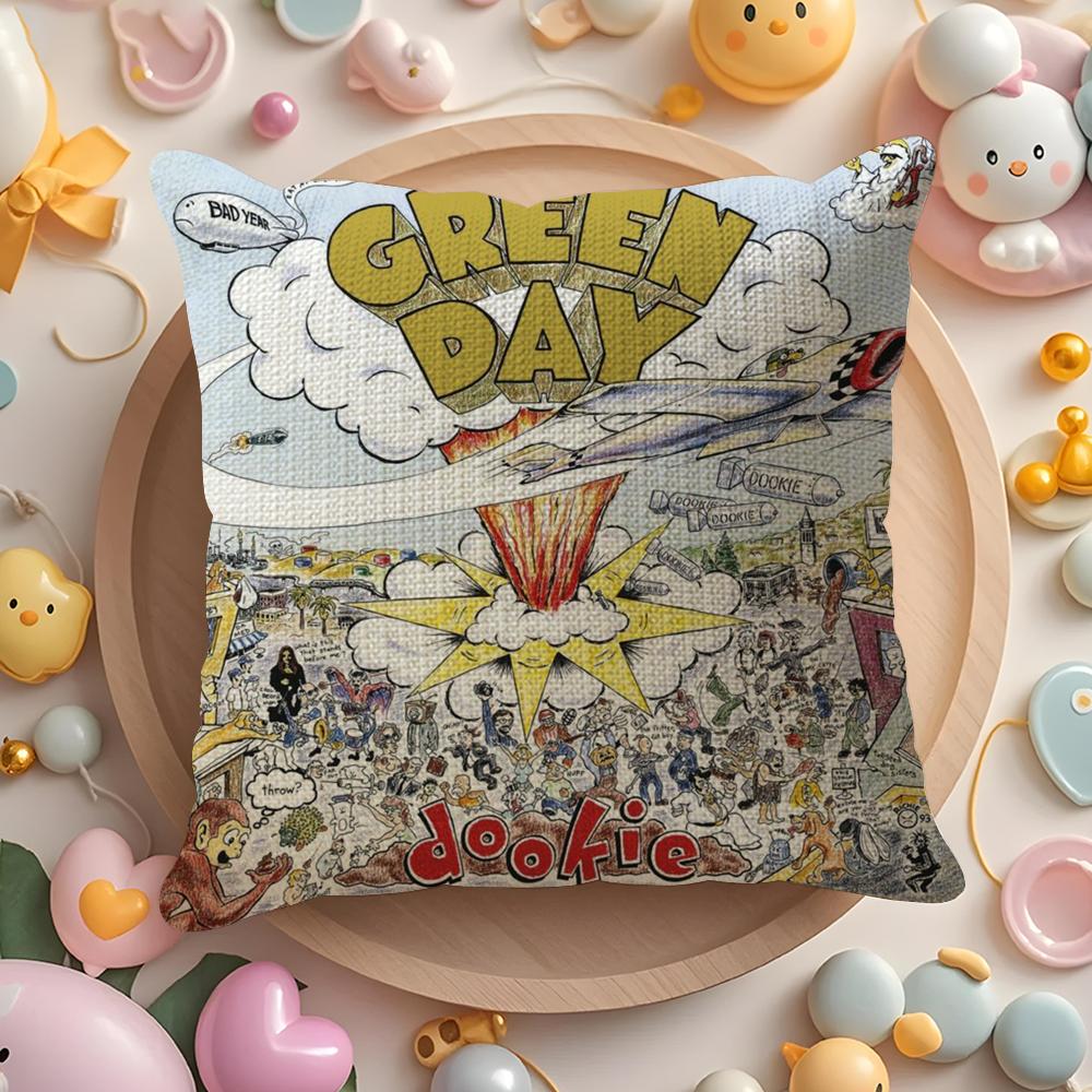 G-Green Day S-Saviors Cushion Cover Linen Organic Fabric Double-Sided Printing Breathable Pillow Case Sofa Home Decor Gift