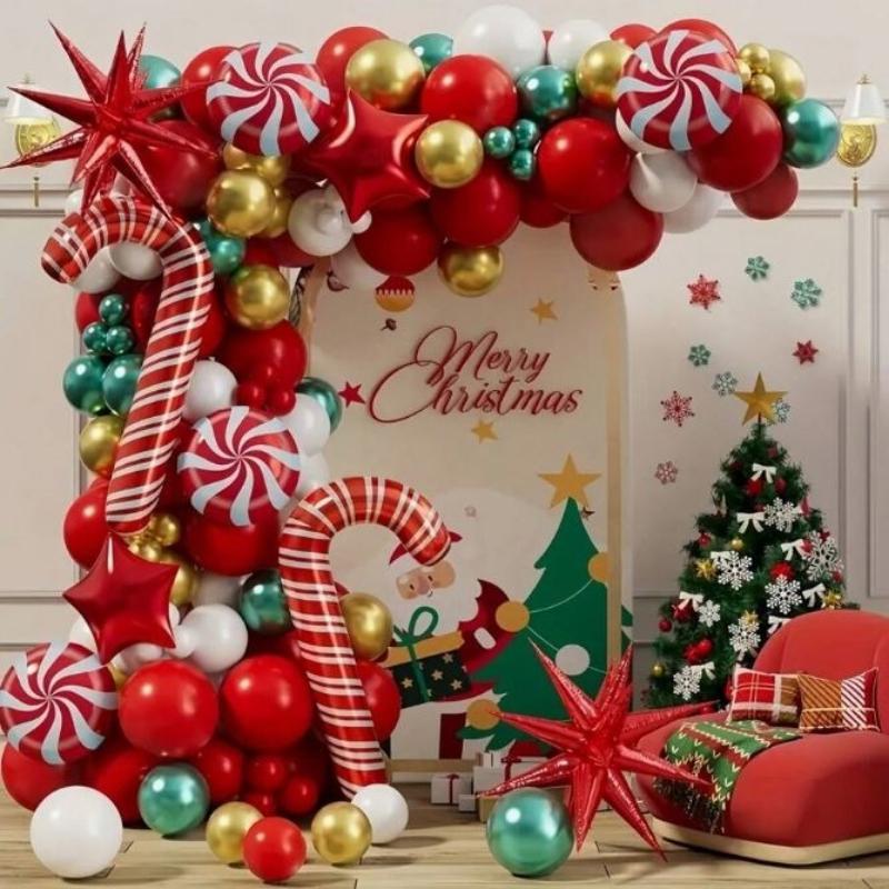 Christmas-Themed Red Balloon Party Set Candy Cane Holiday Decorations Aluminum Foil Balloon Set Christmas balloon set