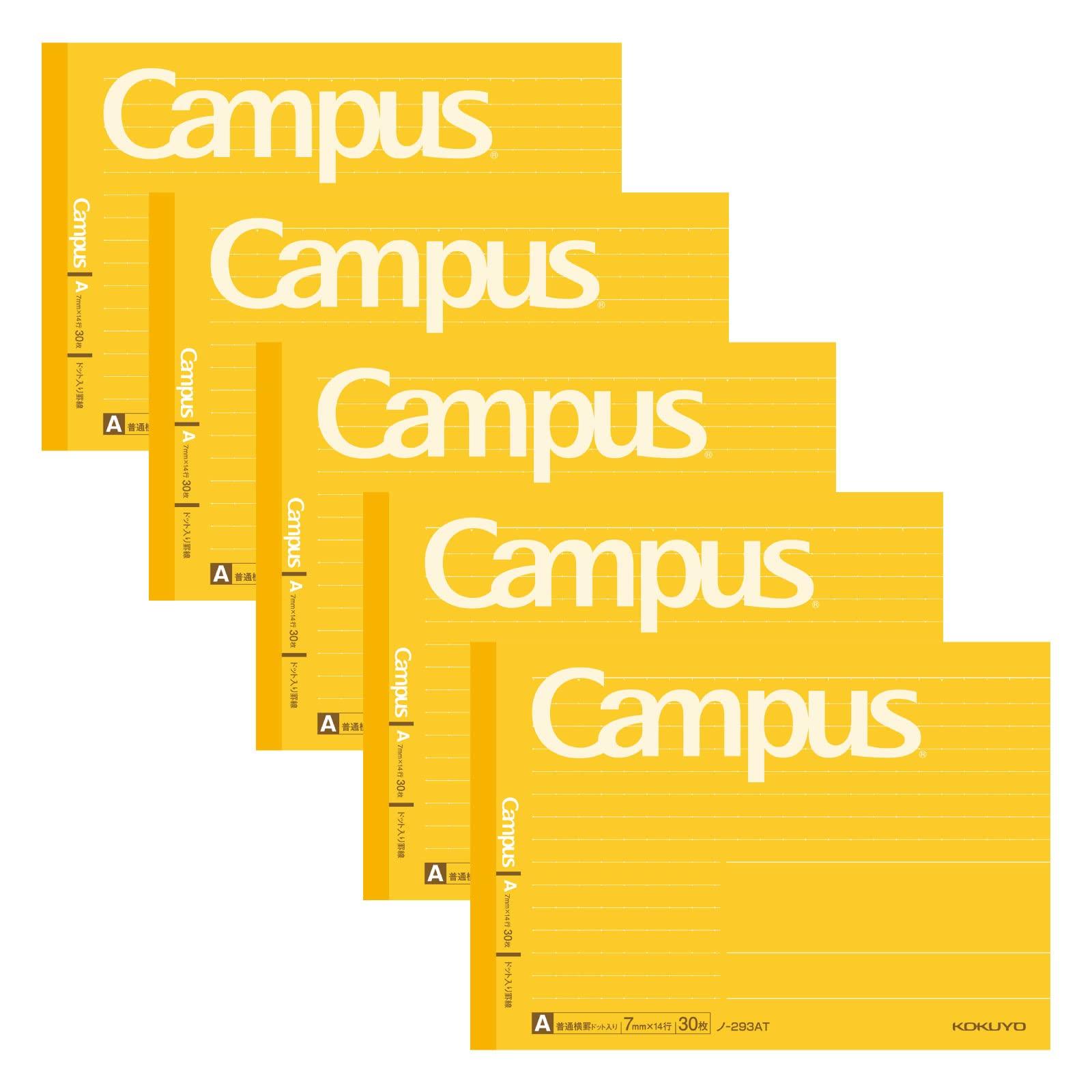 KOKUYO Campus Dotted 7mm Half Size Set of 5 Notebook, Ruled, A-ruled, B6, (NO-293ATX5SET)