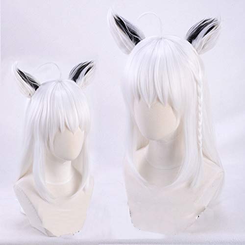 Shirakami Fubuki Cosplay Wig with Net, Ears, Heat-Resistant, White Wig