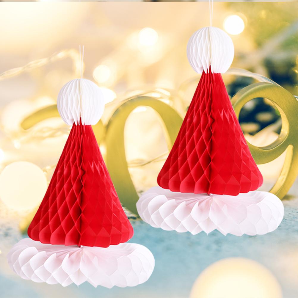 2Pcs Paper Christmas Cap Honeycomb Style Party Hats Festival Decorative Accessories Photo Props Xmas Day New Year Celebration