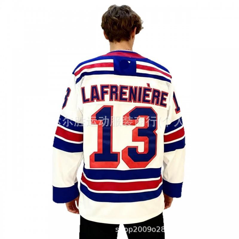 Mens New York Rangers 13 Alexis Lafreniere Authentic Style Hockey Jersey Blue Fan Wear Ice Games Casual Sportswear