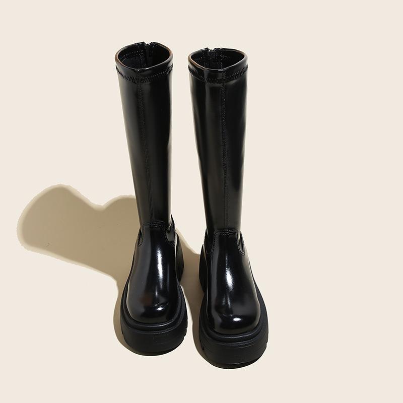 

Черные женские сапоги 2025 новая весна, осень и зима на толстой подошве сапоги-ботфорты сапожки 40 чёрный