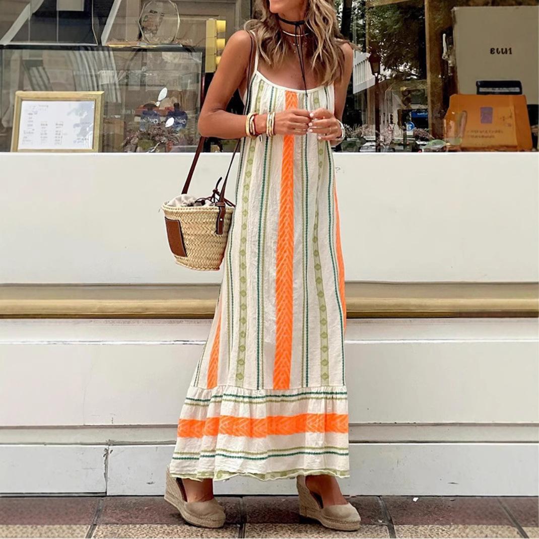 

IHUASU Summer Bohemian Print Halter Loose Dress Women XXL оранжевый