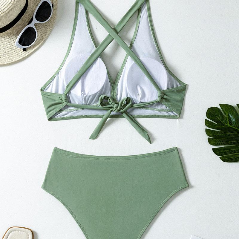 Summer Two Pieces Solid Color Cri-Cross Swimming Suit Sexy Women Swimsuit Beach Bathing Suit