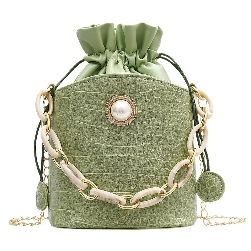 Damen PU Bucket Kette Kleine Messenger Handtaschen Kordelzug Schultertaschen