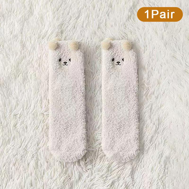 Korallenfleece-Socken für Damen Winter Nicht fusselnd Bodensocken Cartoon-Tier Plüsch Erwachsenen Dick Warm Schlafsocken