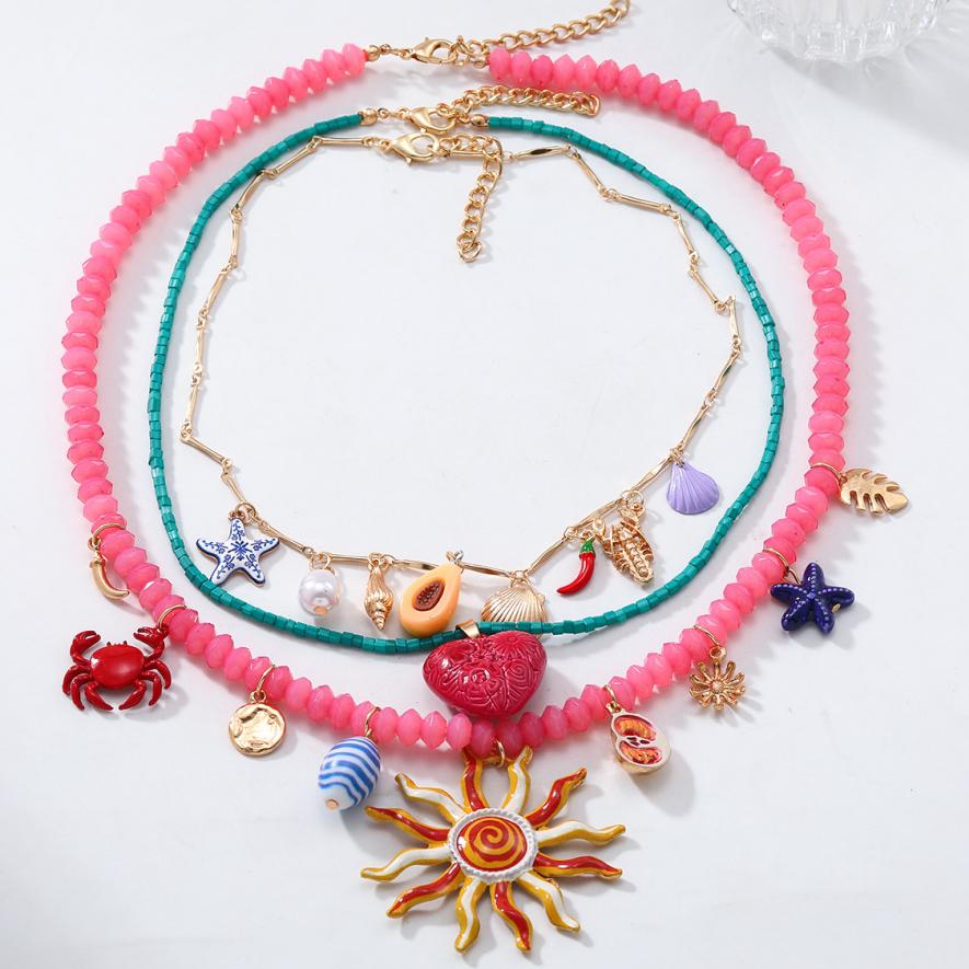 

Набор разноцветных ожерелий с подвесками из смолы для женщин; Аксессуары в стиле летней праздничной вечеринки