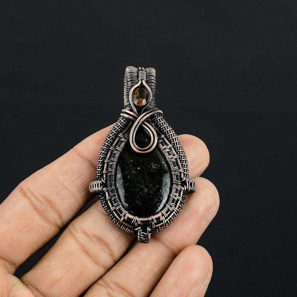 Nummite & Smoky Topaz Pendant Gemstone Jewelry, 999 Copper Wire Wrapped Pendant, Gift For Women Handmade Pendant