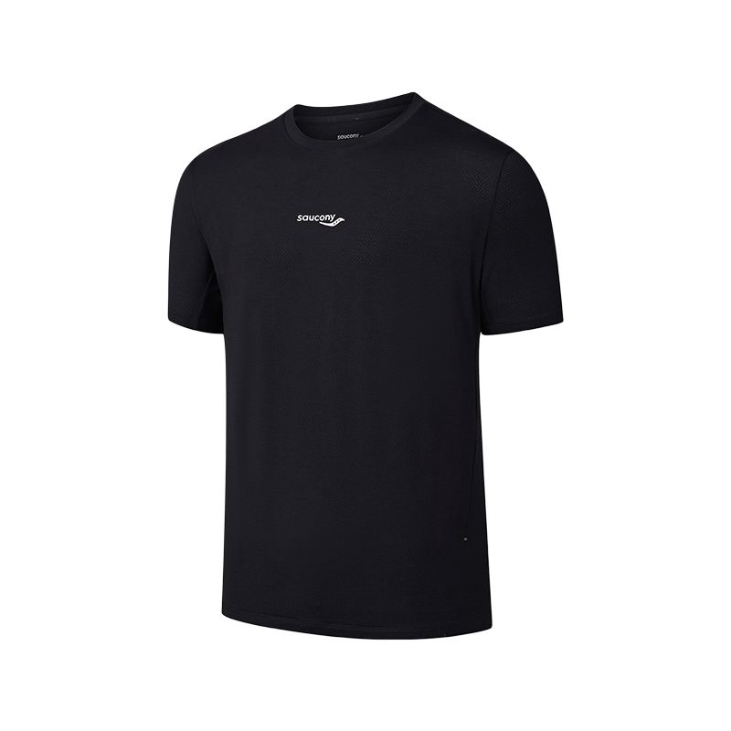 Saucony Knitted Sports Cool Feeling Elastic Breathable Moisture Wicking Quick Dry Round Neck Pullover Short Sleeve Running T-Shirt SE2269ST41T-BK001