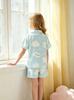 Girls Cloud Print Pajama Set, Soft Button-Down Short Sleeve Sleepwear, Cute Loungewear for 4-7 Years