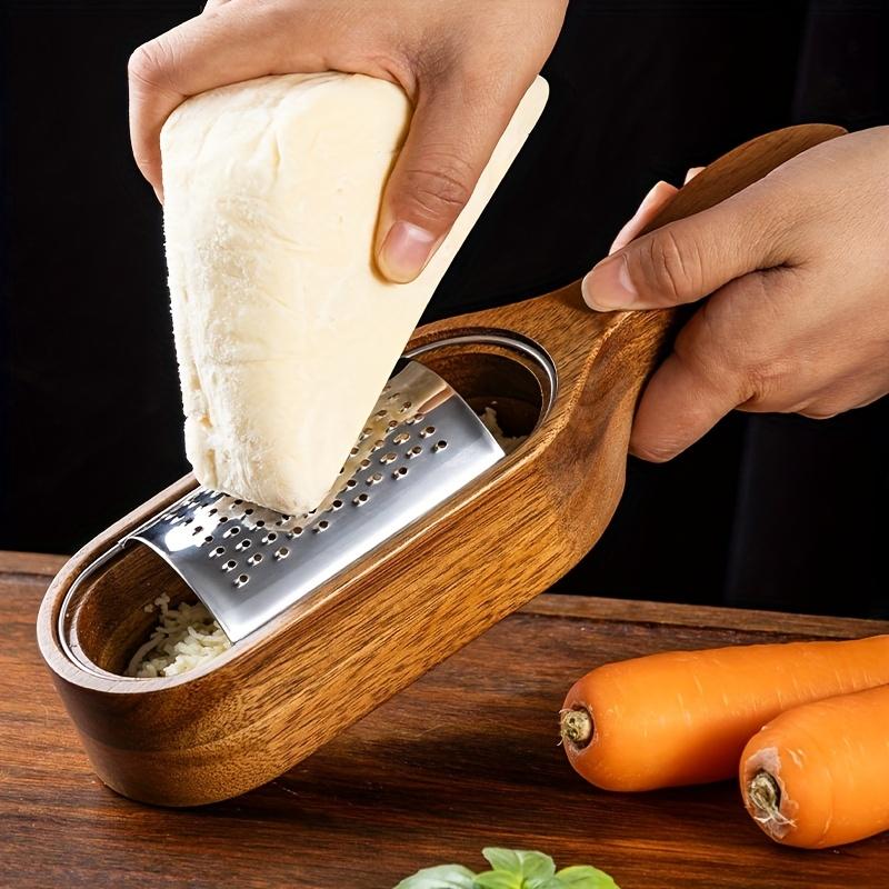 Premium Acacia Wood Handle Stainless Steel Cheese Grater Ideal for Shredding Chocolate, Vegetables Fruits Durable Kitchen Tool with Multiple Blades