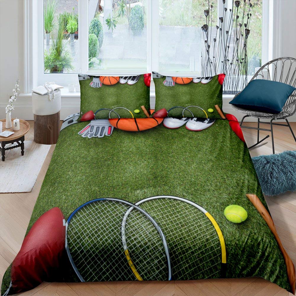 Badminton Bedding Set Badminton Duvet Cover for Kids Teens Men Sports Theme Player Comforter Cover Cool Competitive Games Decor
