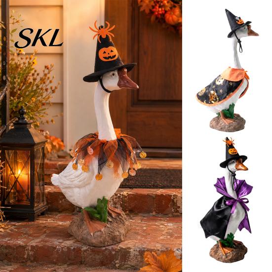 Goose Outfit with Pumpkins 1 Set Halloween Outfit, Lawn Festive Clothes Pumpkin Spider Pointed Costume Elements Hat, Porch for 23 Inch Statue Outdoor