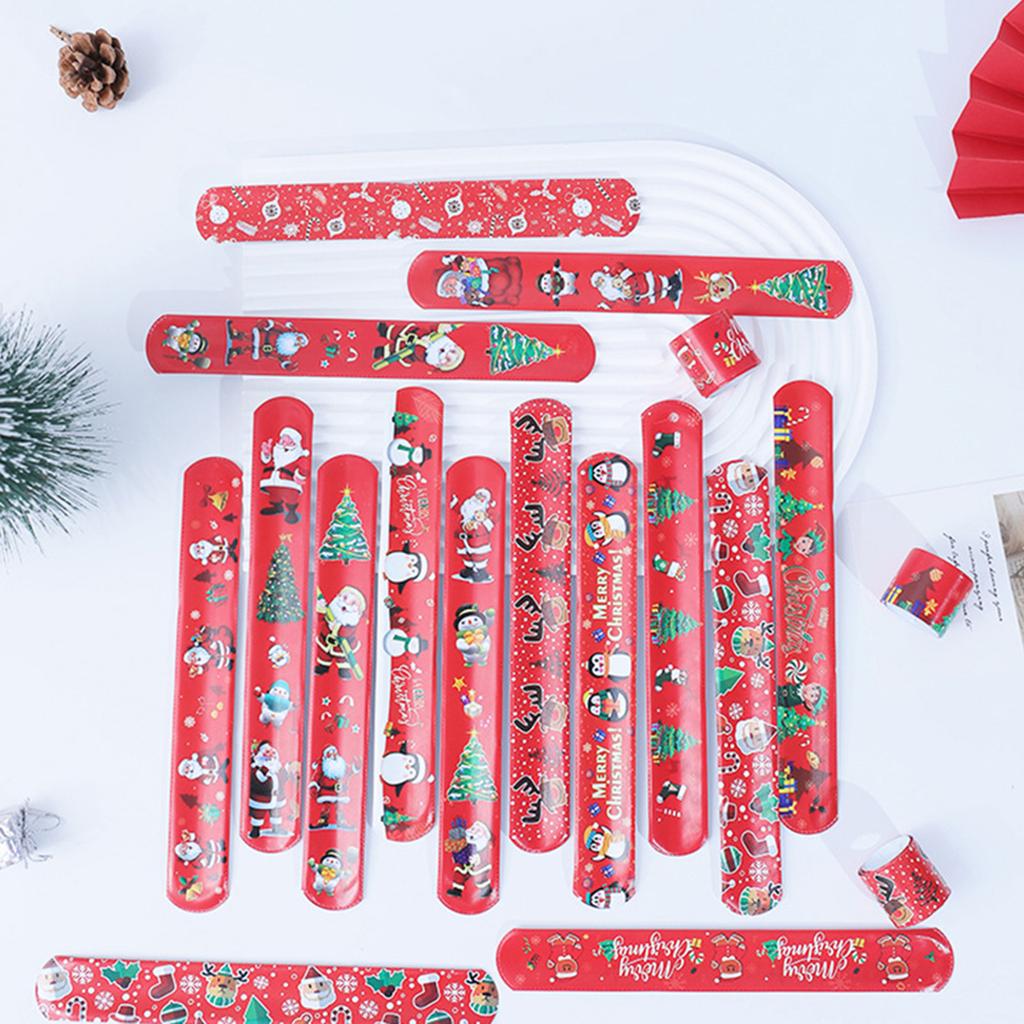 Pack Of 100 Christmas Slap Bracelets Assorted Styles Wristband Toy for Seasonal Celebration Stylish Party Decoration