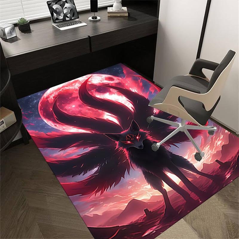 1pc Wolf Moon Themed Rug for Home Decor, Non-slip Office Carpet, Chair mat, Outdoor Mat, Christmas and Halloween gifts-0731036