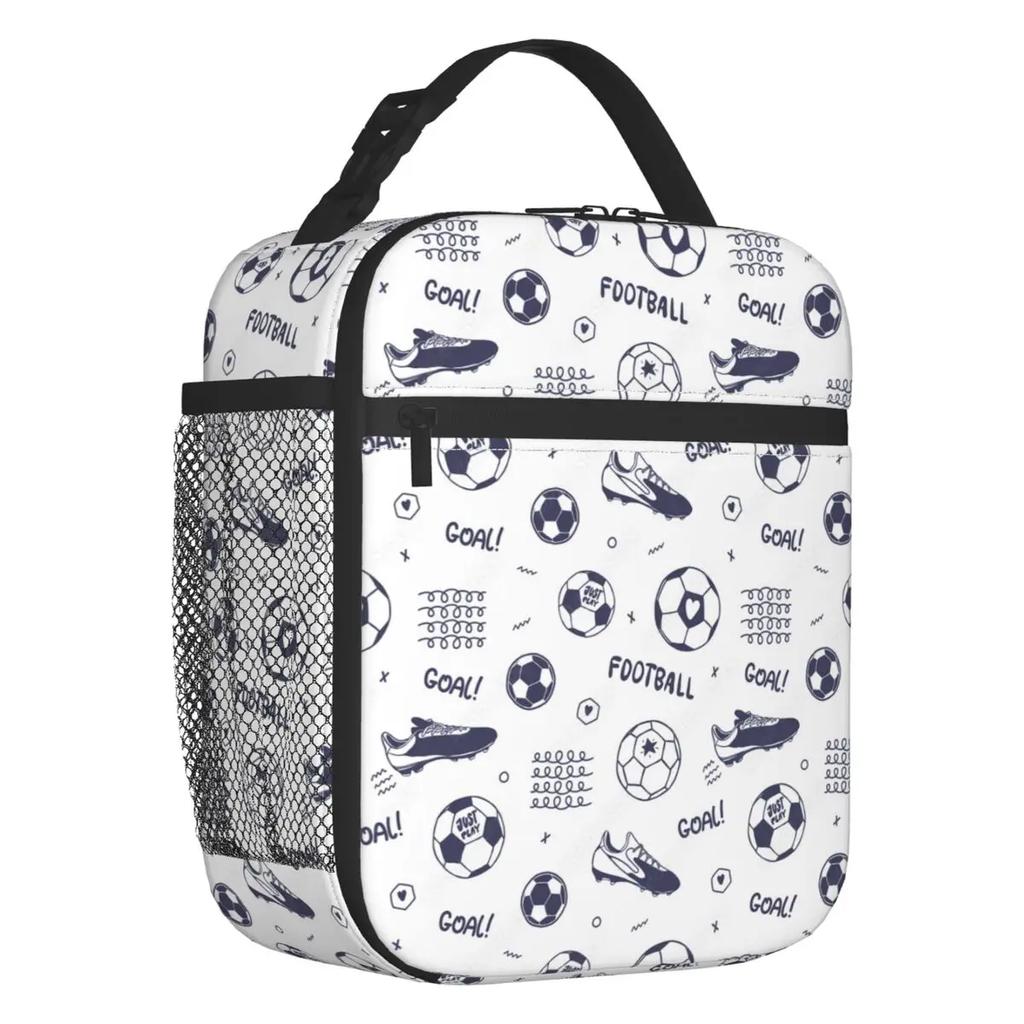 Custom Soccer Football Sport Pattern Lunch Bag Women Warm Cooler Insulated Lunch Box for Kids School Children