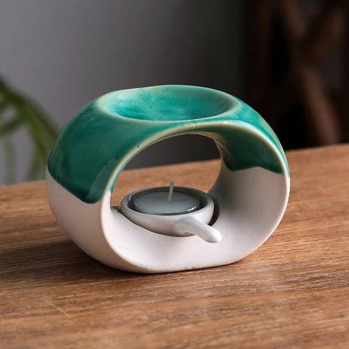 

Лампа для эфирных масел Blue Moon Bay с эффектом кракелюра, керамическая аромалампа, подставка для свечи с подносом, 30 мл, аромалампа для благовоний, домашний декор