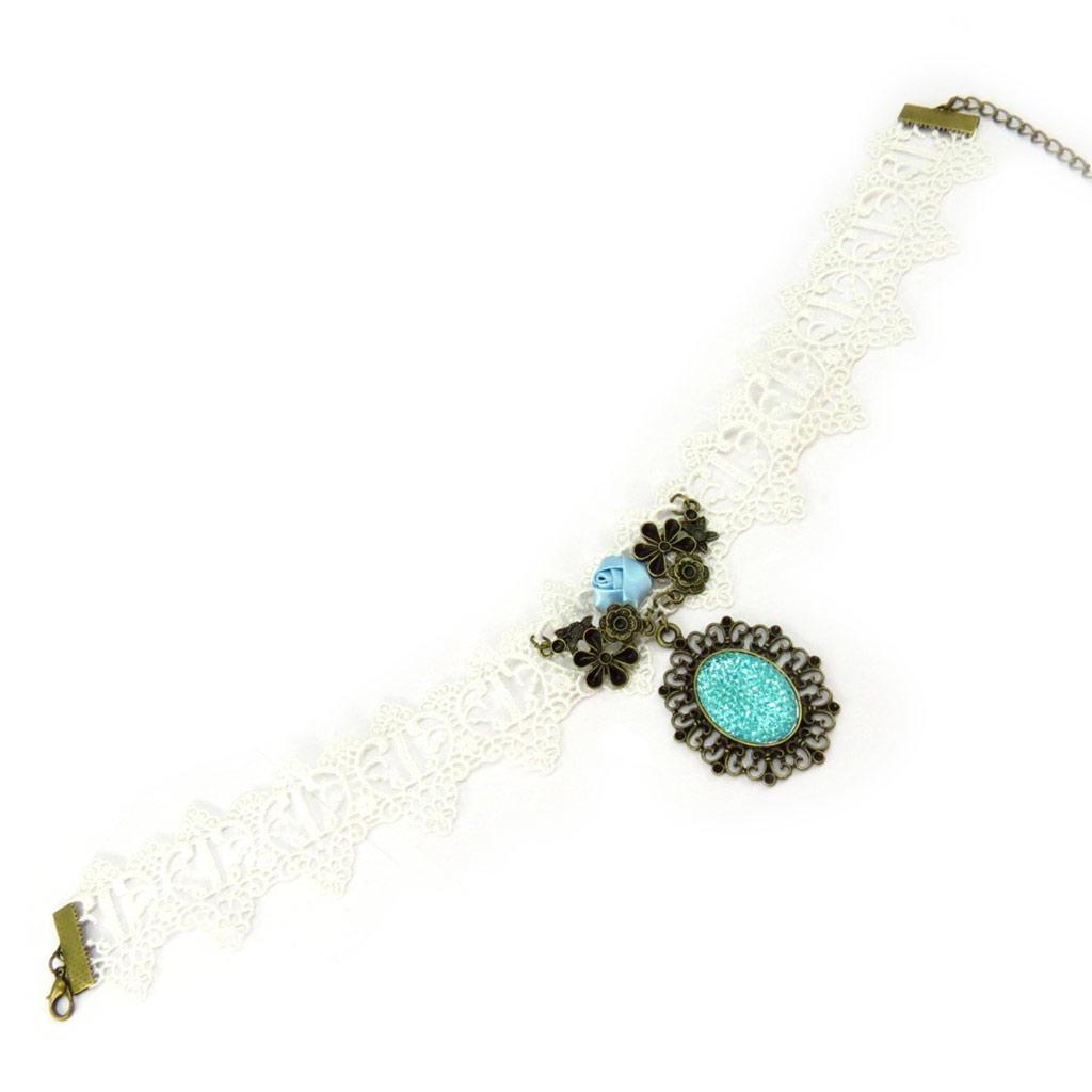 Les Trésors De Lily [K6581] - Ras de cou créateur 'Courtisanes' ivoire turquoise (dentelle)