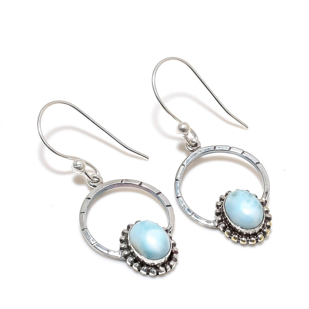 Natural Larimar Gemstone Earrings, 925 Sterling Silver Earring, Handmade Boho Silver Jewelry Dangle Earrings, Anniversary Gifts