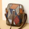 Crossbody Shoulder Bag Vintage Geometric Ladies Phone Bag Patchwork Colorblock Purses Double Layers Detachable Shoulder Strap Lady Purse Commute