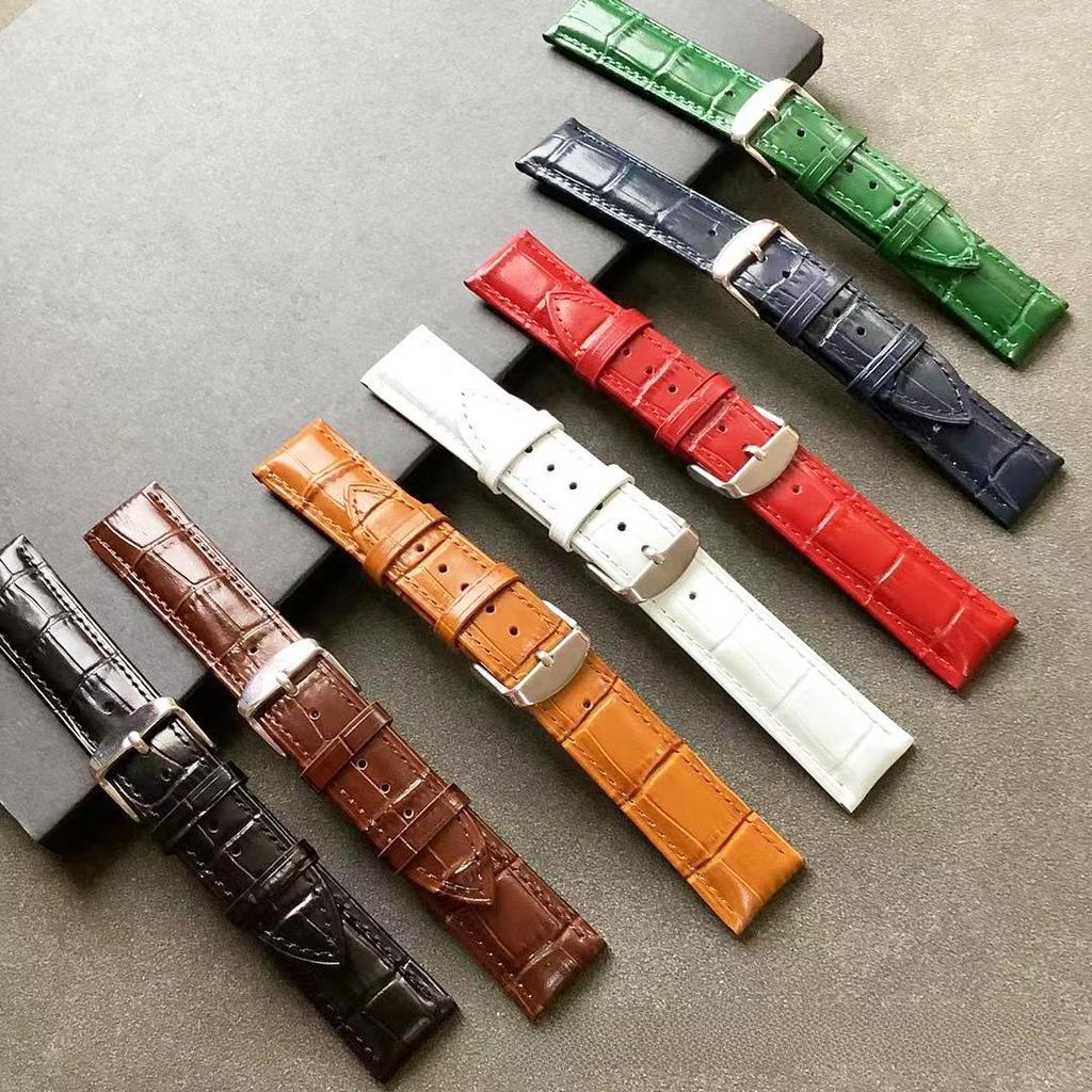 Genuine Leather Bamboo Grain Watch Strap with Pin & Butterfly Buckles, Universal Fit for Men & Women.