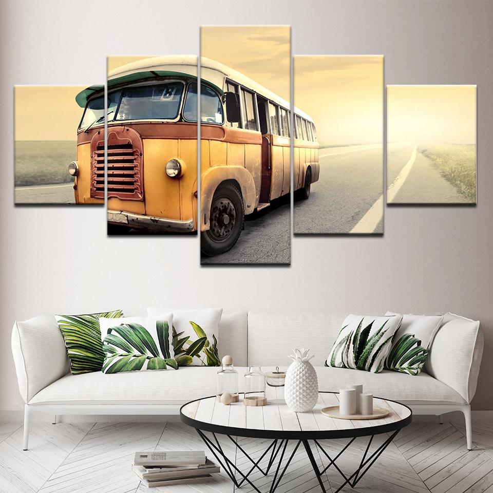 A Classical bus traveling on highway 5 Piece Wallpapers Art Canvas Print modern Poster Modular art painting Home Decor