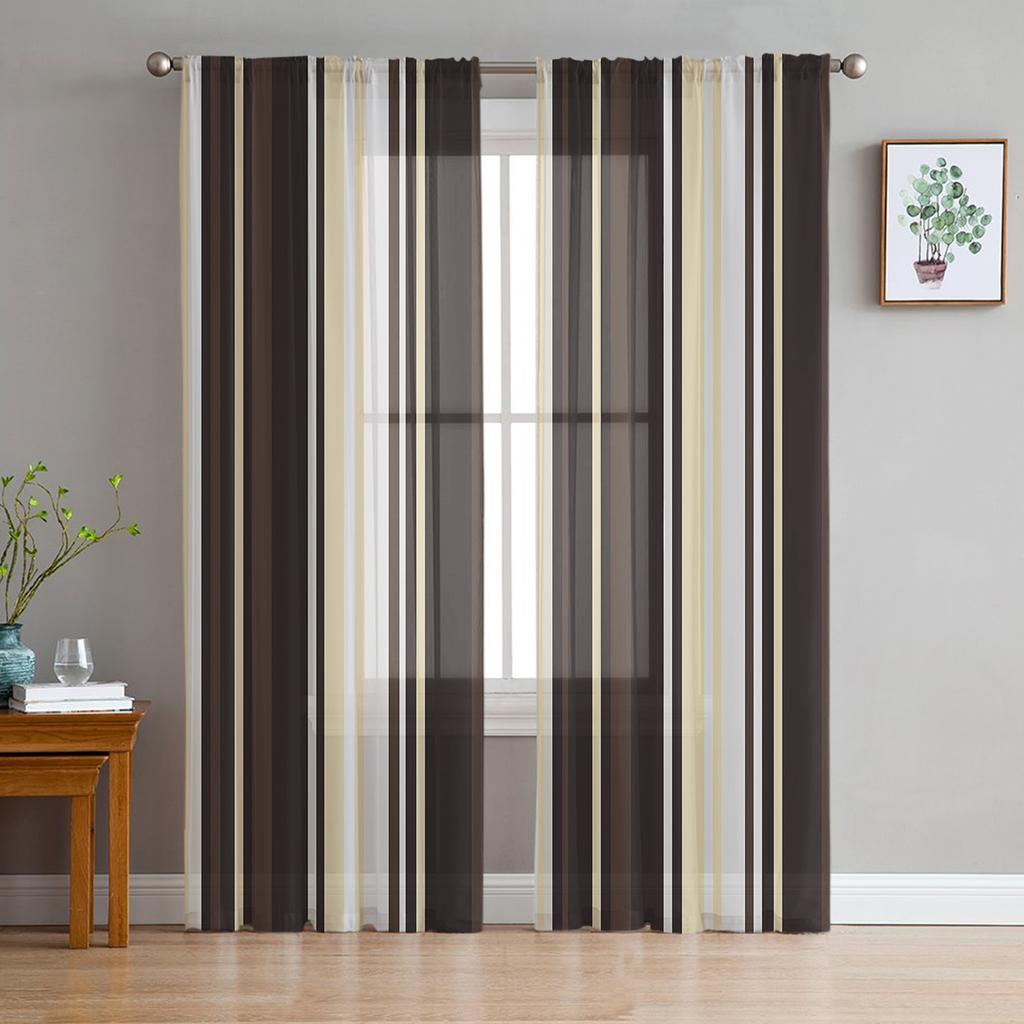Geometric Blue Stripe Chiffon Sheer Curtains Used for Family Rm Room Area Bedroom Home Decoration Window Voiles Tulle Curtain