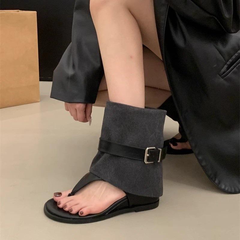 Inner heightening toe cool boots women's new summer trousers boots flip-flops pinch boots sandals short tube