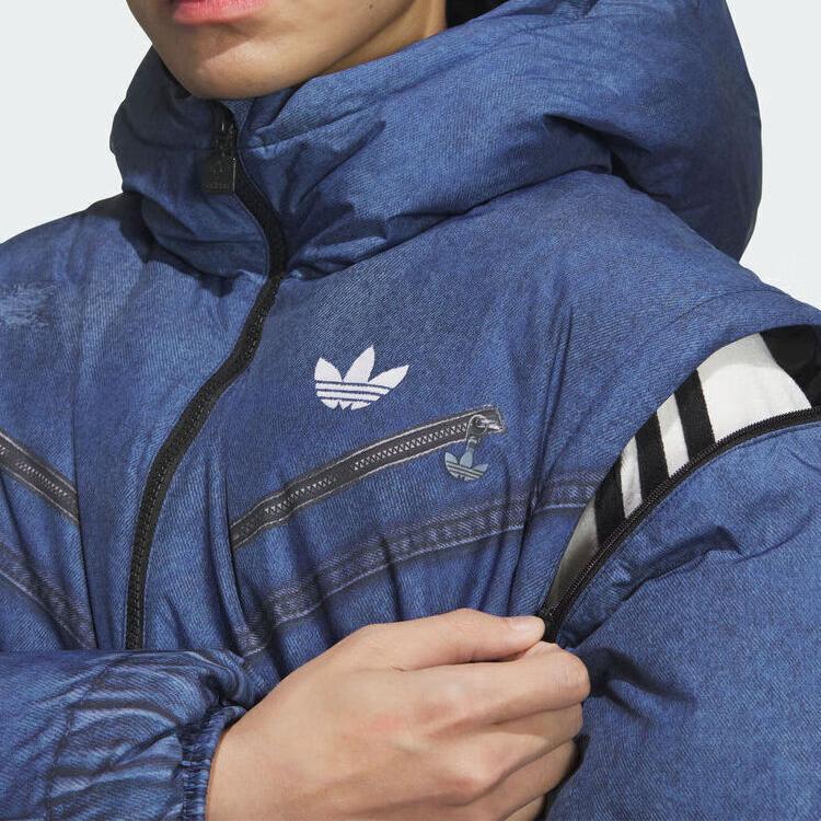 Adidas Originals FW25 FK Denim Down Jacket Warm Removable Sports Loose Hooded Duck Down Coat Men Jackets KC2633