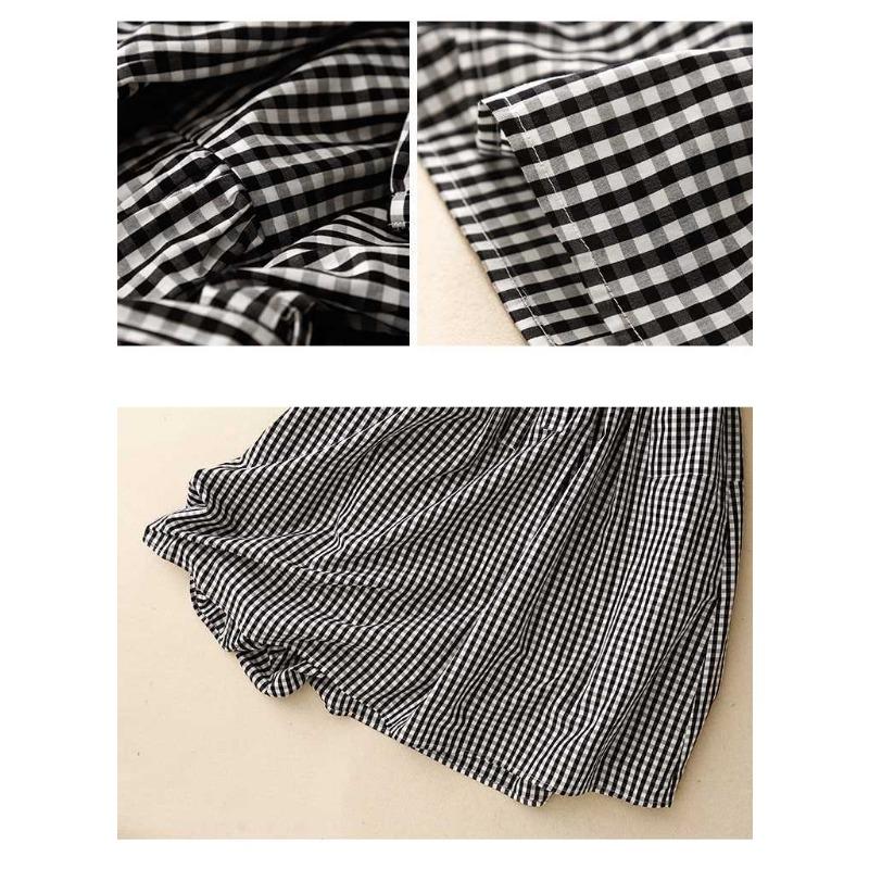 Summer women's cotton and linen plaid dress
