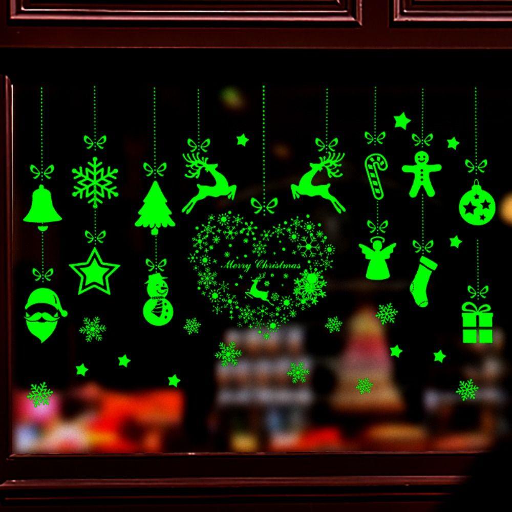 Glow In The Dark Christmas Window Wall Stickers Snowflake Window Glass Stickers  Xmas