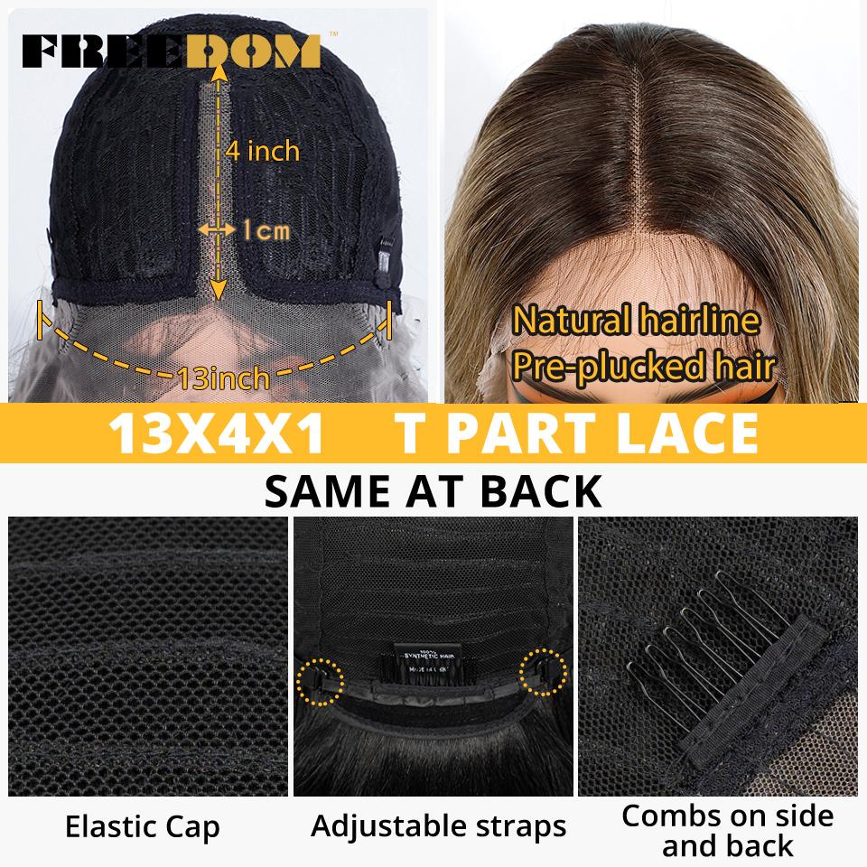 FREEDOM Body Wavy Synthetic Lace Front Wigs For Black Women 26 Inch Long Deep Wavy Ombre Brown Blonde Lace Wig White Cosplay Wig