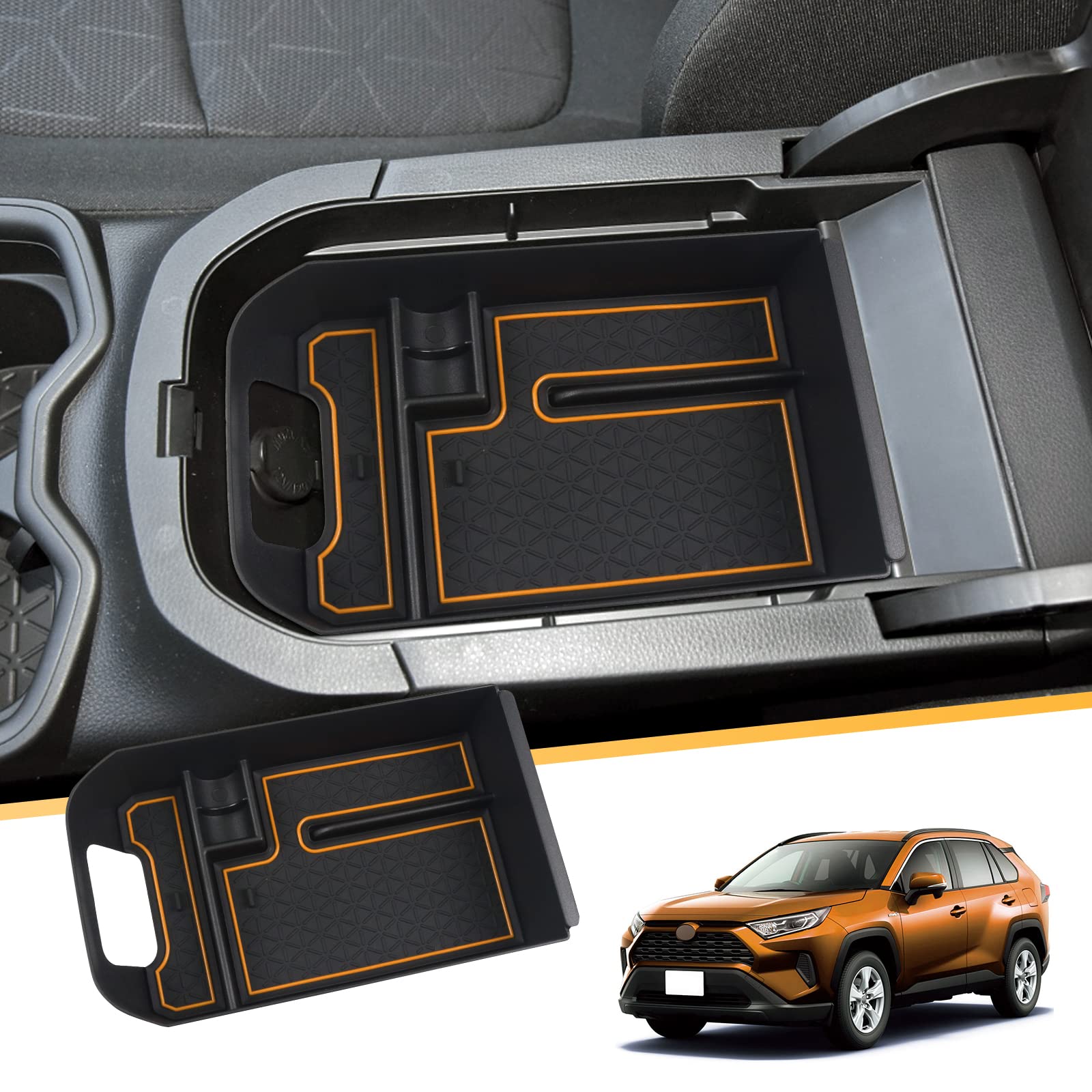 

New RAV4 5th Generation 2019 2020 2021 2022 Exclusive Center Console Box Tray XA50 Series with Rubber Drive Parts [LFOTPP] Anti-Slip Mat, оранжевый