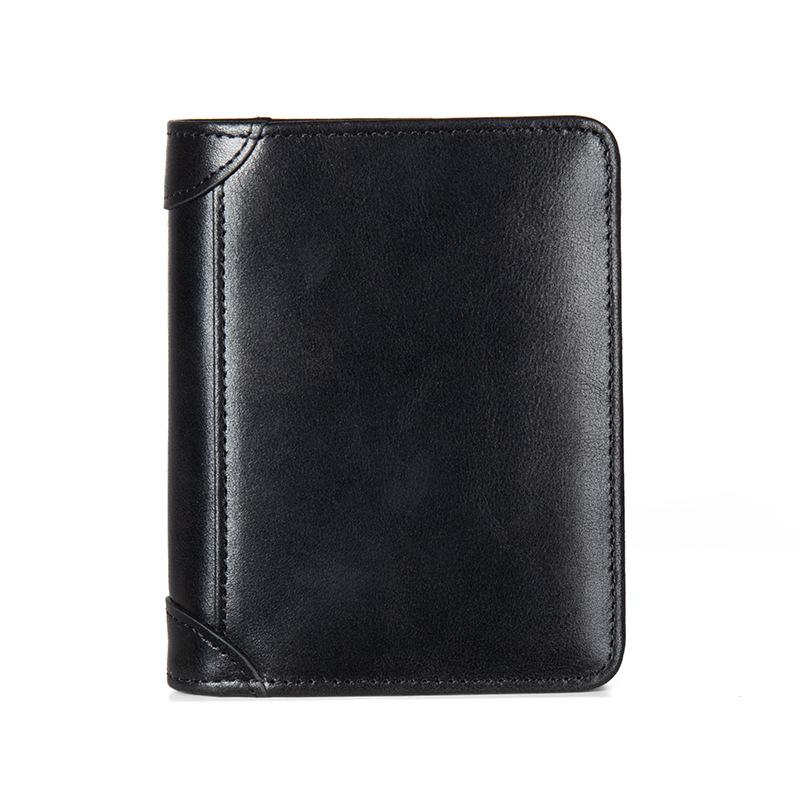 Men's Slim RFID Blocking Genuine Leather Wallet with Integrated ID Card Holder - Top-Grain Leather Compact Bifold Design