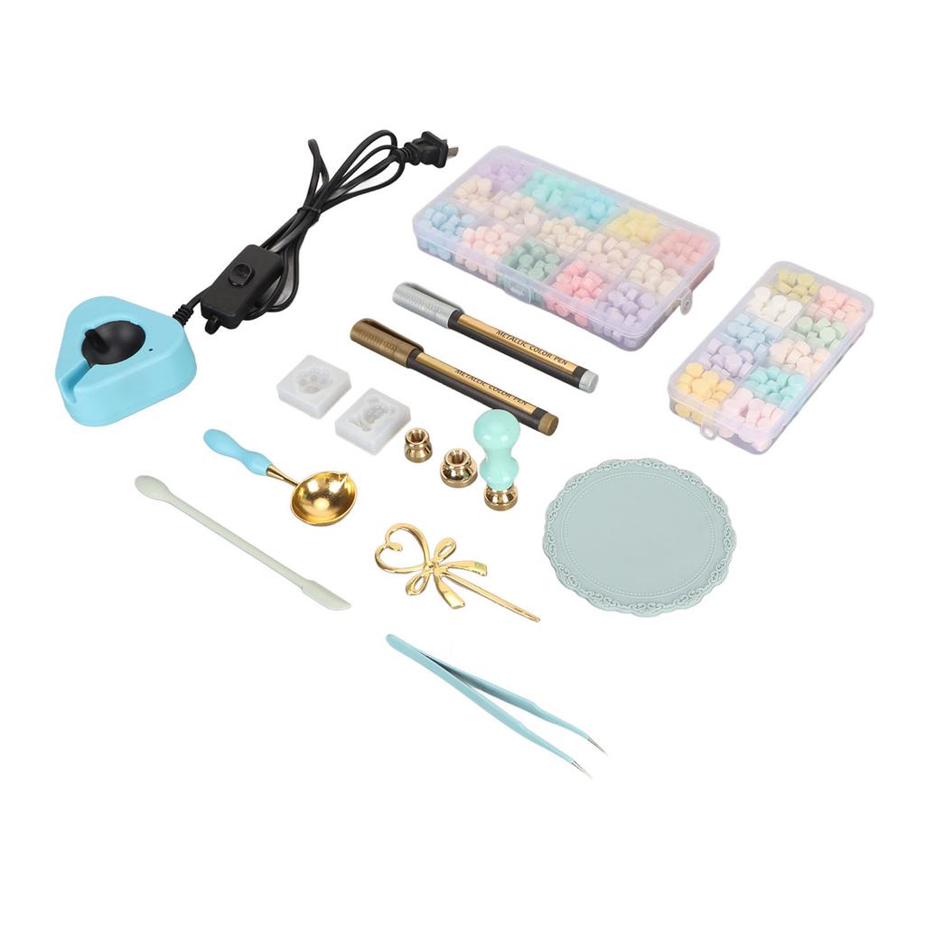 Wax Seal Stamp Kit with Wax Seal Warmer Wax Stamp Spoon Coloring Pen for Vintage Letters Envelopes C