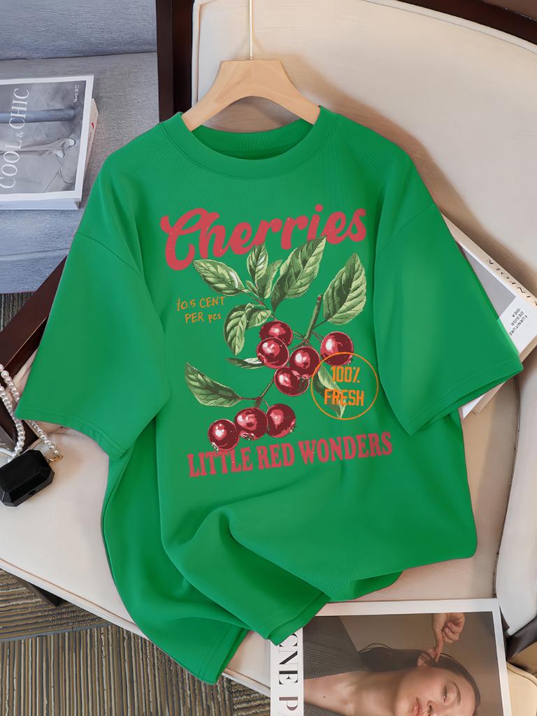 Wiśnie 100% Świeże Małe Czerwone Cuda Design Damska Koszulka Codzienna Luźna Koszulki Hip Hop Bawełna Odzież Sportowa Letnia Miękki Top