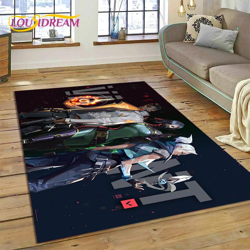 3D Nejnovější Kreslený Herní Koberec VALORANT pro Dekoraci Obývacího Pokoje Ložnice, Podlahová Rohožka Protiskluzová Dekorace pro Pohovku Rohožka Dárek Dítě