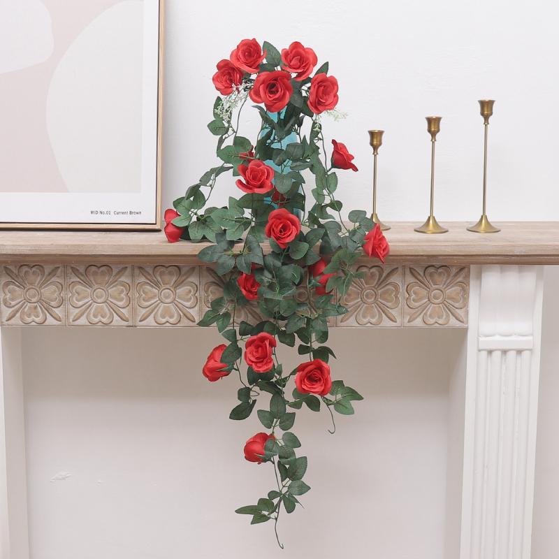 105cm Artificial Flowers Roses Rattan Fake Plants Vine Decoration Wall Hanging Home Decor Arch Accessories Wedding Room Wreath