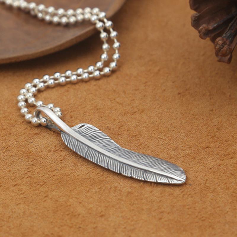 S925 Sterling Silver Jewelry Retro Thai Silver Men and Women Takahashi Goro Trend Feather Pendant