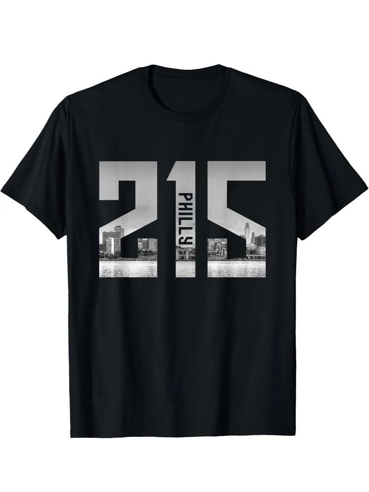 

Vintage Philadelphia Philly 215 Area Code Skyline T-Shirt - Soft, Breathable Cot M